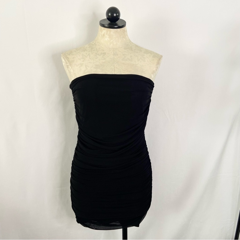 Fashion Nova black strapless scrunch bodycon mini dress lbd